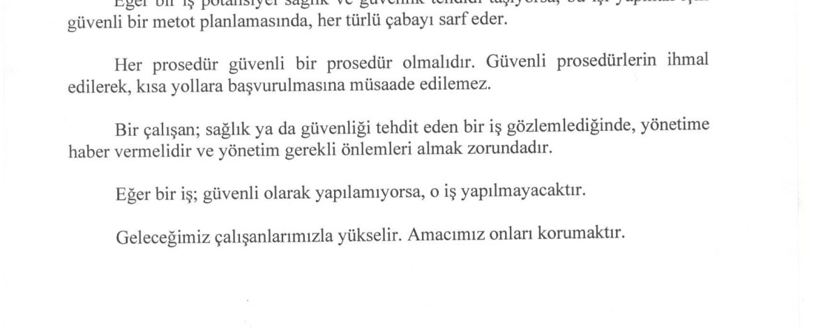 SAĞLIK VE GÜVENLİK POLİTİKASI